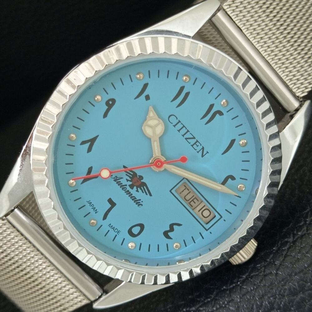 Vintage 1978 Citizen Automatic Mens Silver Watch W/daydate & Arabic accents